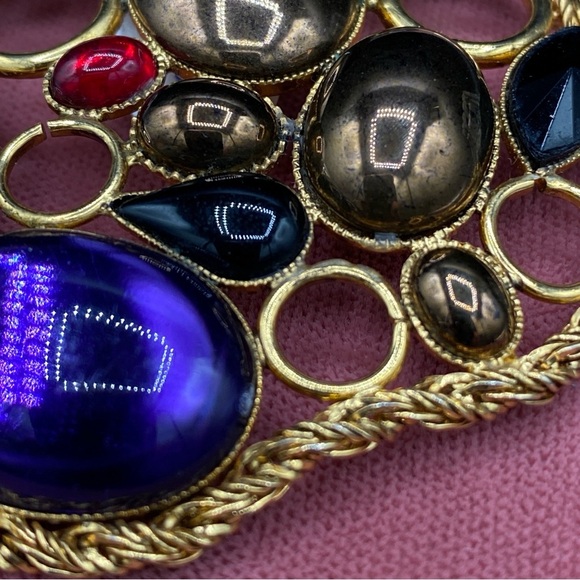 Vintage Signed FERRARI Massive Gripoix Mogul Jewel Tone Statement Brooch - Picture 5 of 12